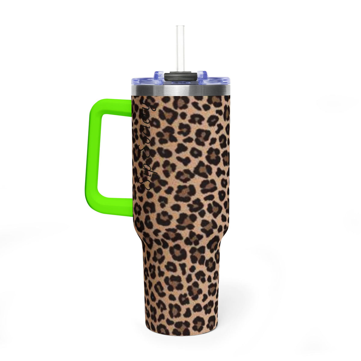 Leopard Print 40oz Vacuum Tumbler - Insulated Travel Mug with sip society script
