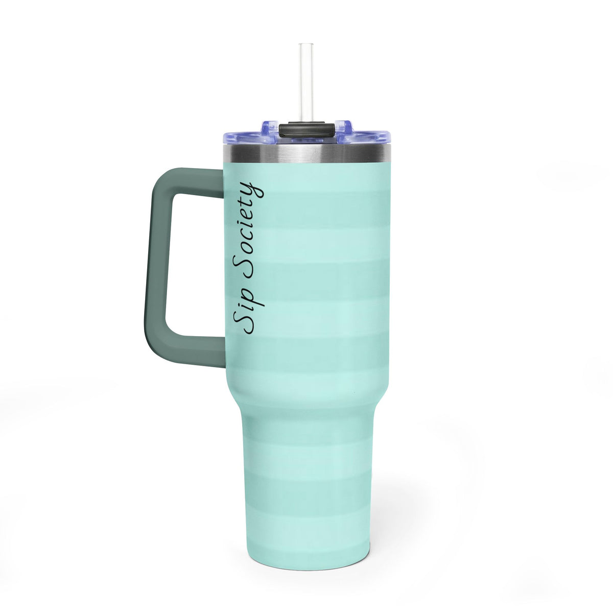 40oz Mint Stripe Vacuum Tumbler — 'Sip Society' Insulated Travel Mug  with sip society script