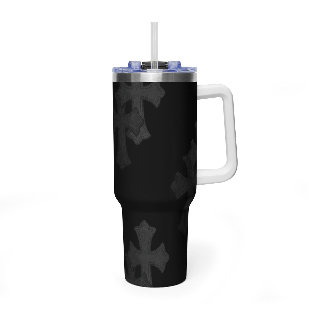 40oz Black Cross Stainless Vacuum Tumbler  with sip society script