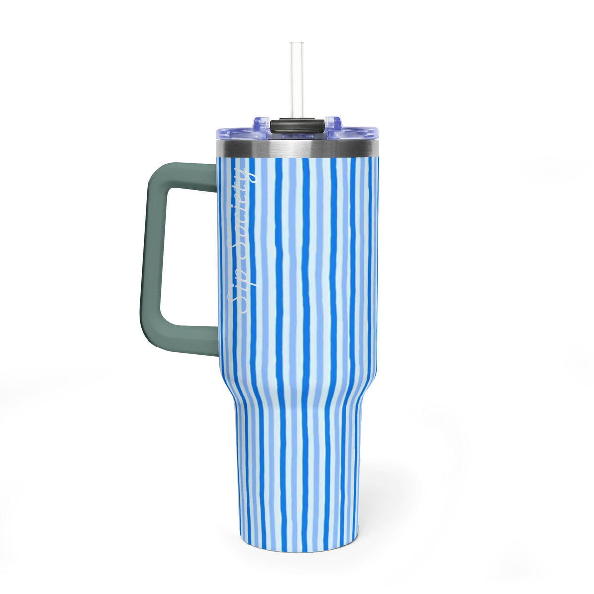 40oz Blue Watercolor Stripe Tumbler – Insulated Travel Cup