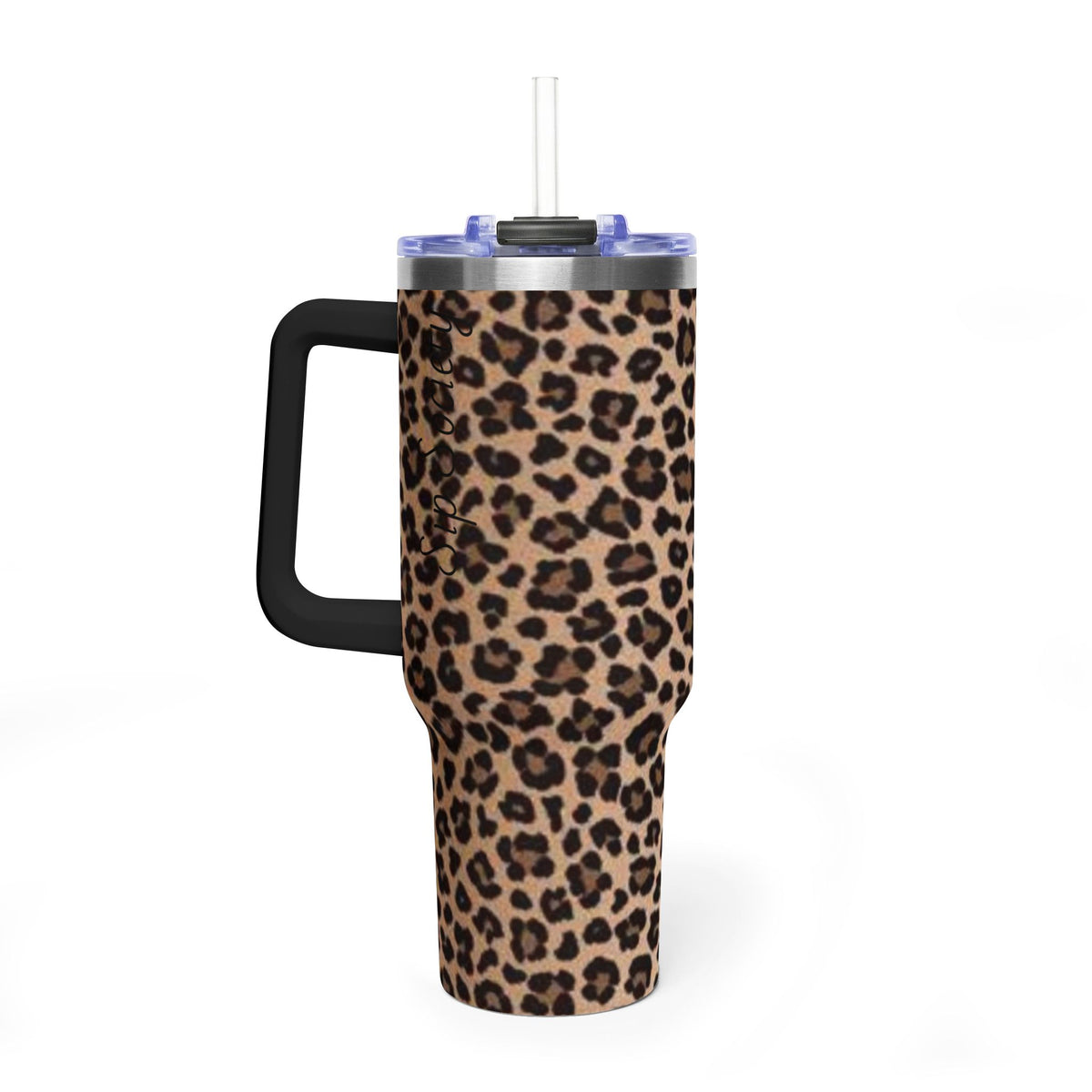 Leopard Print 40oz Vacuum Tumbler - Insulated Travel Mug with sip society script