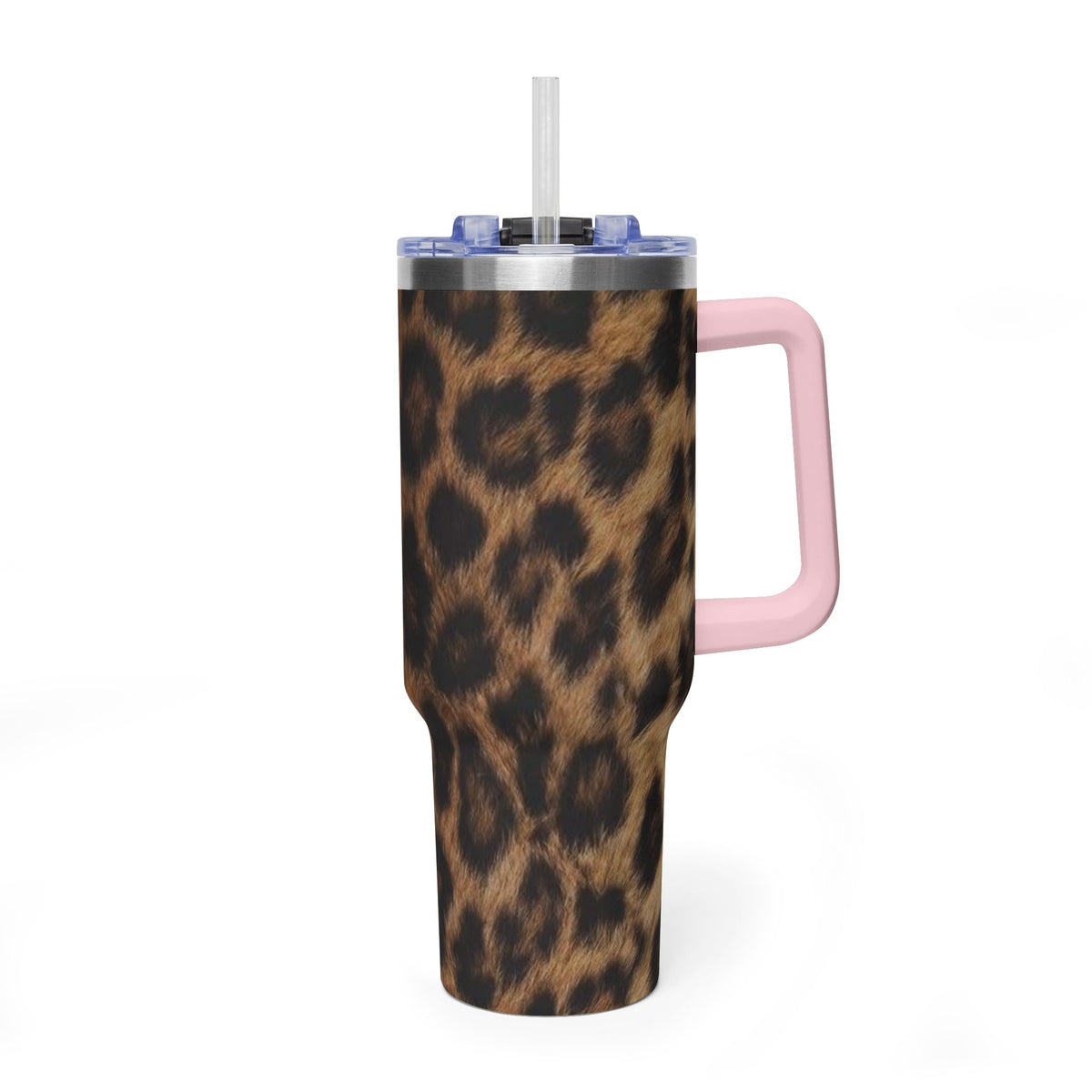 40oz Leopard Print Vacuum Tumbler — Insulated Travel Mug with sip society script