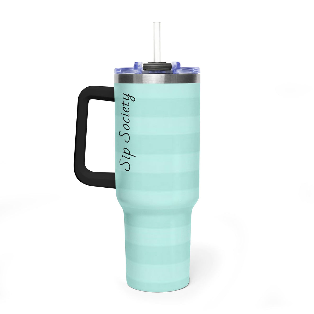 40oz Mint Stripe Vacuum Tumbler — 'Sip Society' Insulated Travel Mug  with sip society script