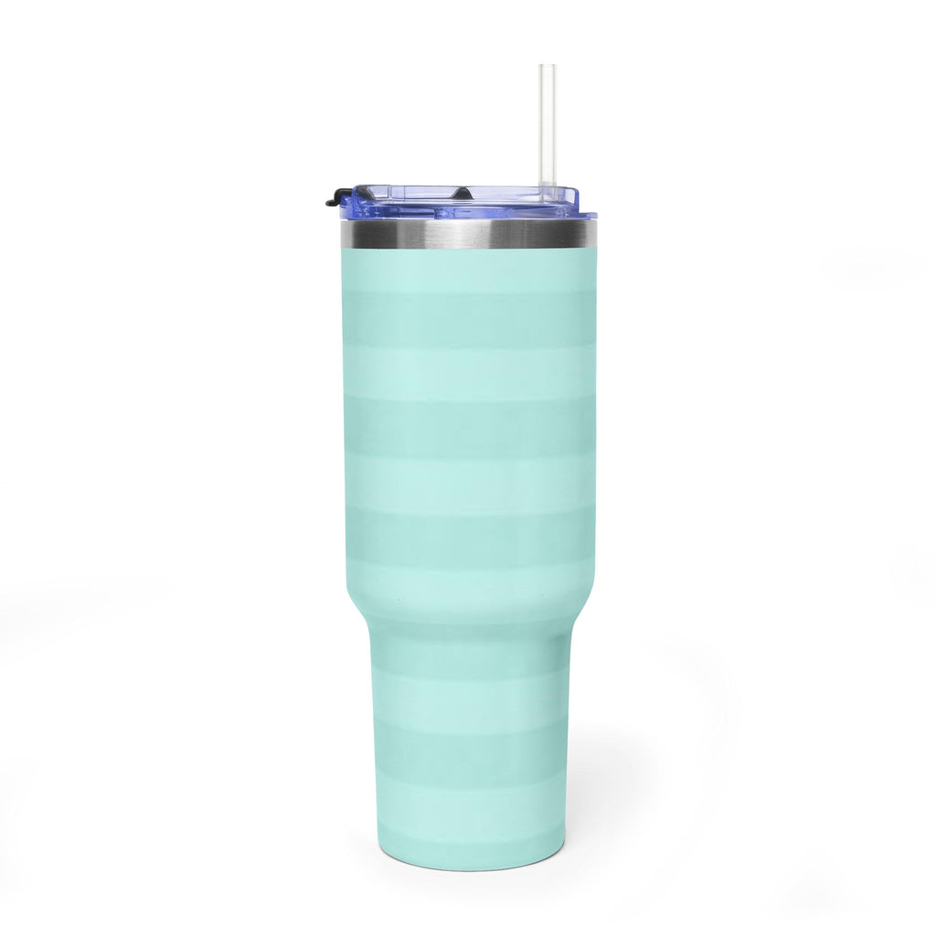 40oz Mint Stripe Vacuum Tumbler — 'Sip Society' Insulated Travel Mug  with sip society script