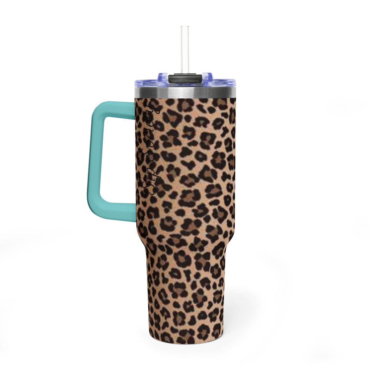 Leopard Print 40oz Vacuum Tumbler - Insulated Travel Mug with sip society script