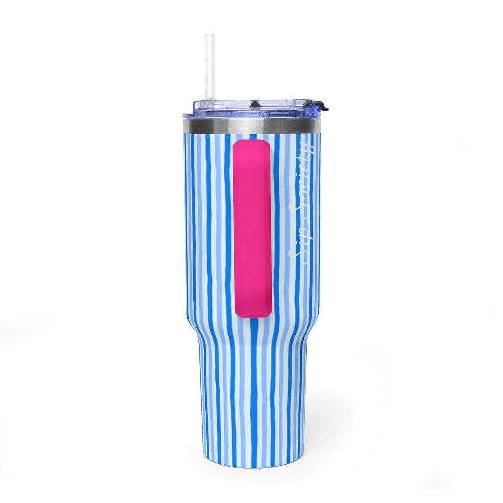 40oz Blue Watercolor Stripe Tumbler – Insulated Travel Cup