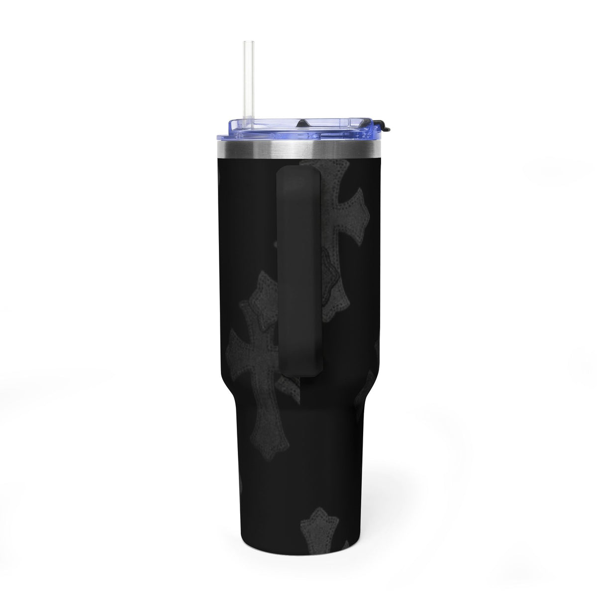 40oz Black Cross Stainless Vacuum Tumbler  with sip society script