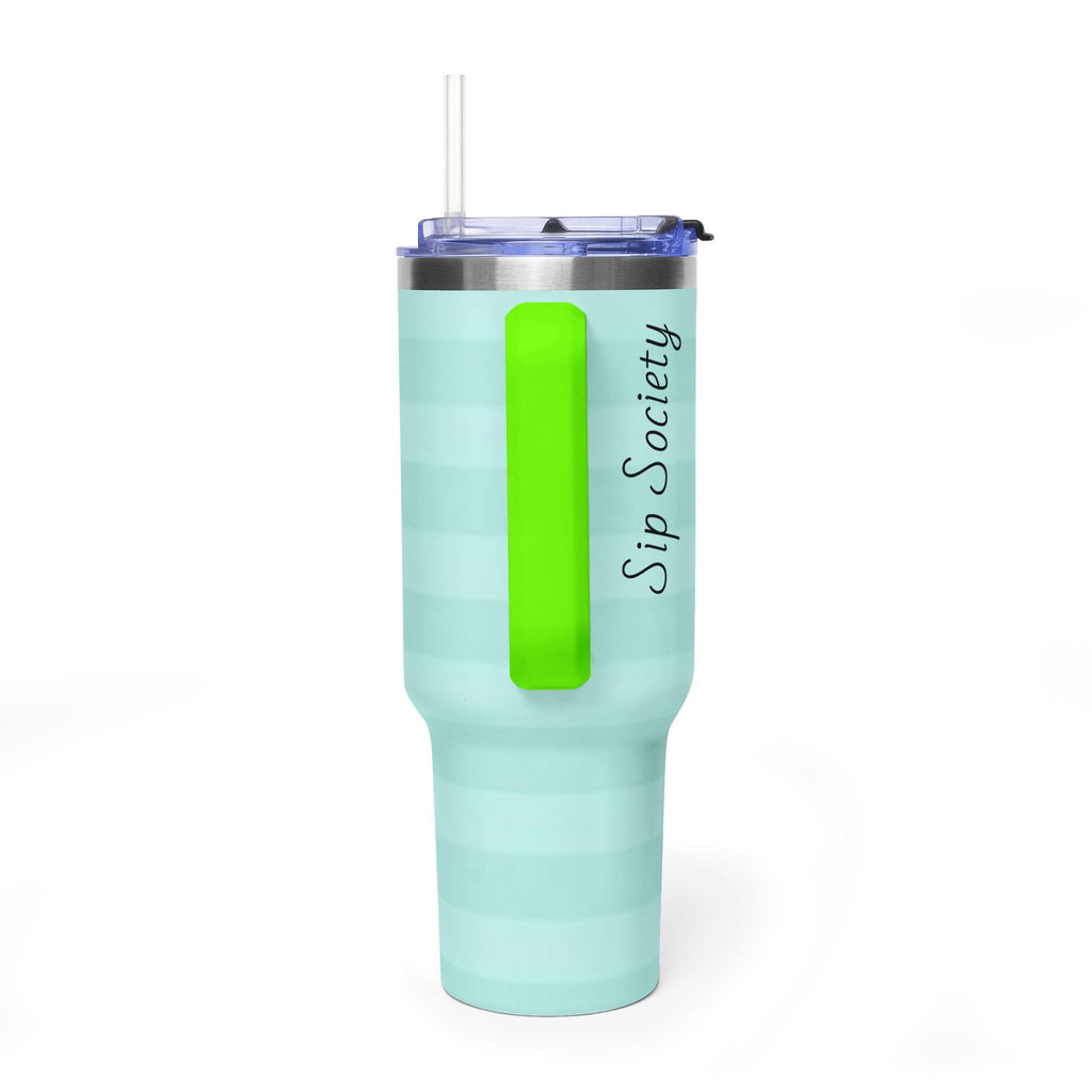 40oz Mint Stripe Vacuum Tumbler — 'Sip Society' Insulated Travel Mug  with sip society script