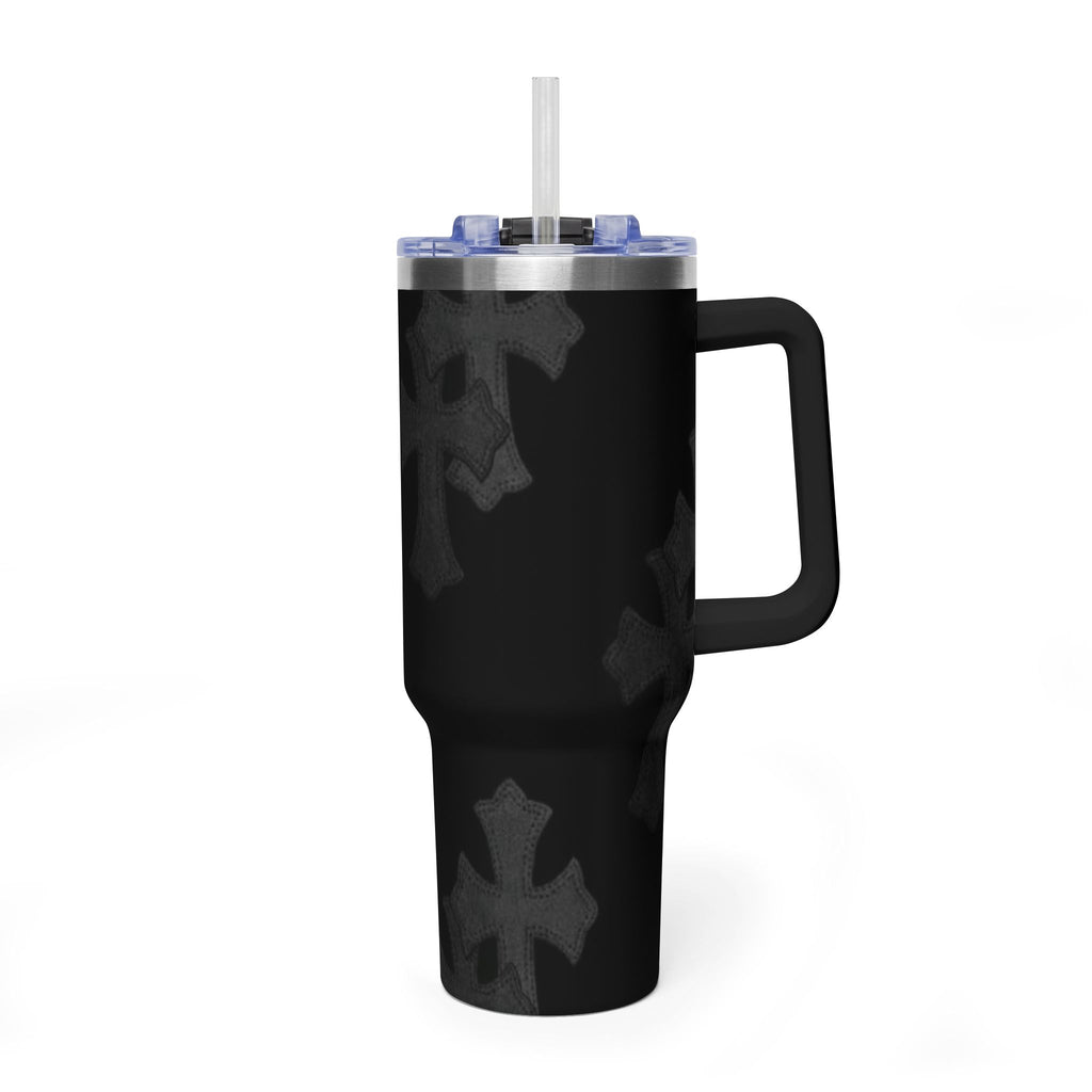 40oz Black Cross Stainless Vacuum Tumbler  with sip society script