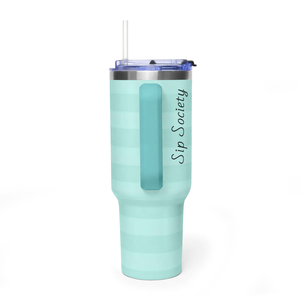 40oz Mint Stripe Vacuum Tumbler — 'Sip Society' Insulated Travel Mug  with sip society script