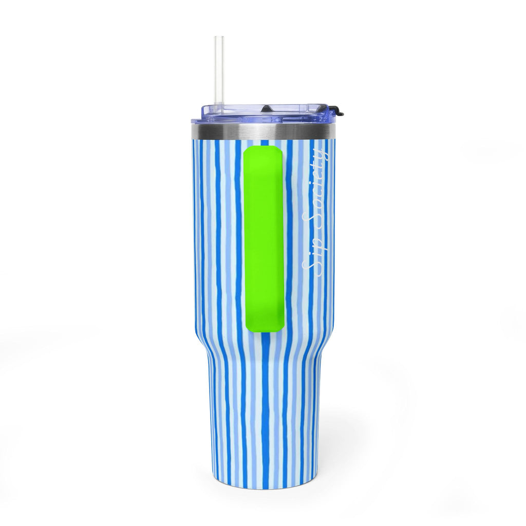 40oz Blue Watercolor Stripe Tumbler – Insulated Travel Cup