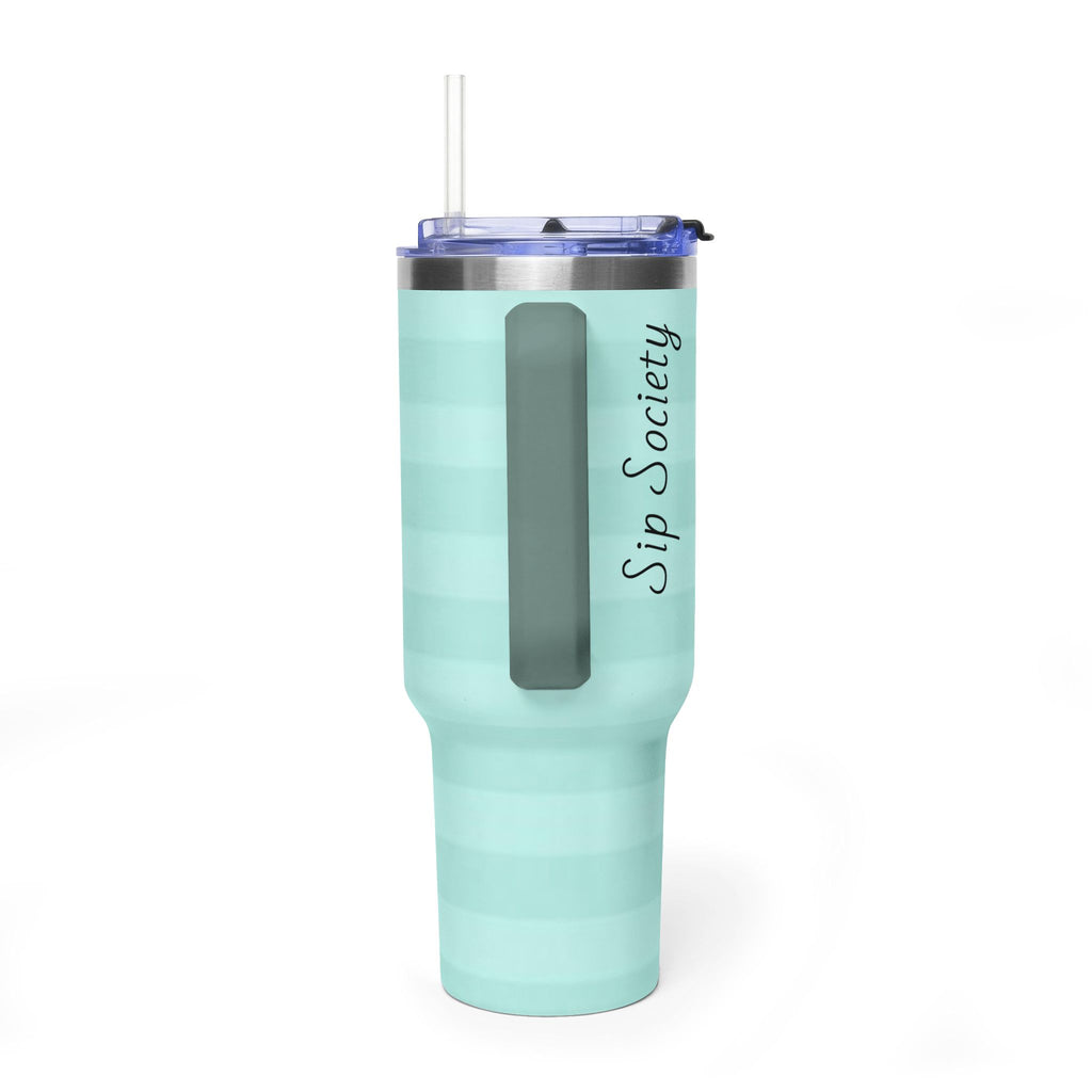40oz Mint Stripe Vacuum Tumbler — 'Sip Society' Insulated Travel Mug  with sip society script