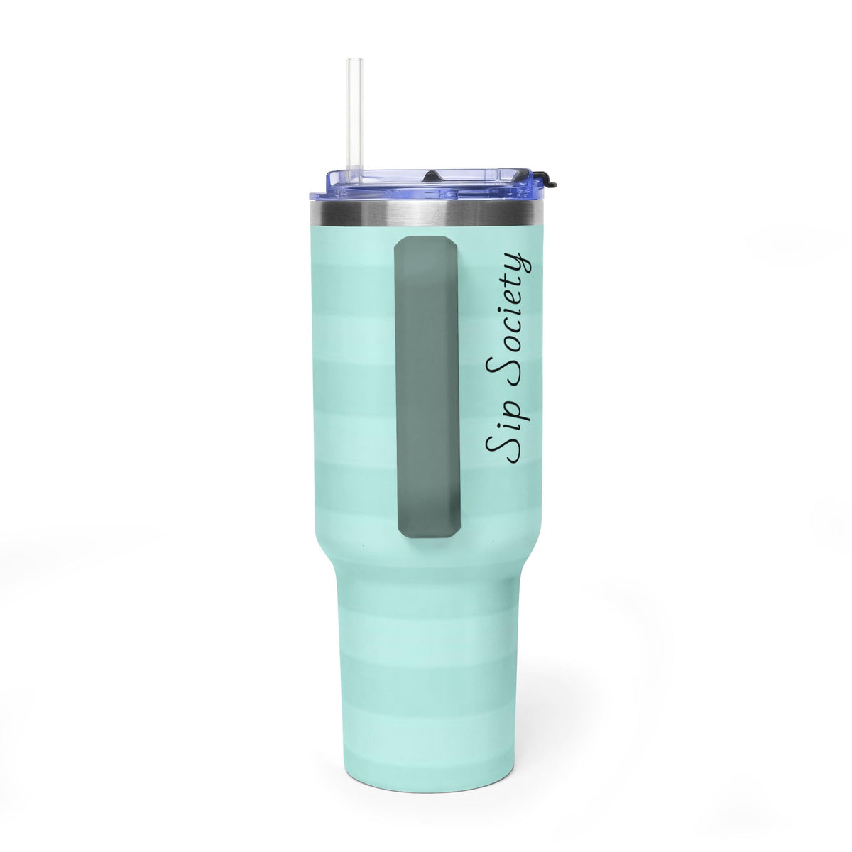 40oz Mint Stripe Vacuum Tumbler — 'Sip Society' Insulated Travel Mug  with sip society script