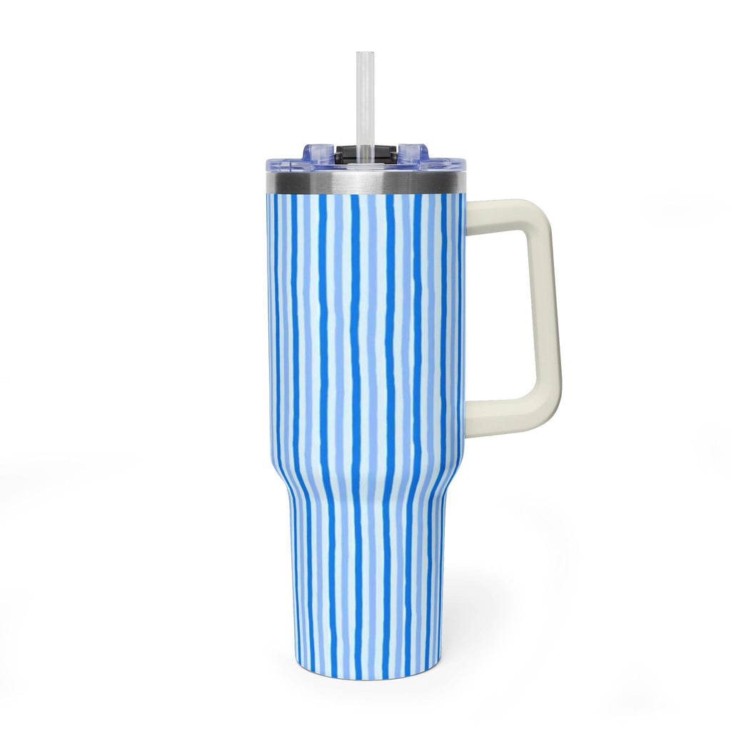 40oz Blue Watercolor Stripe Tumbler – Insulated Travel Cup
