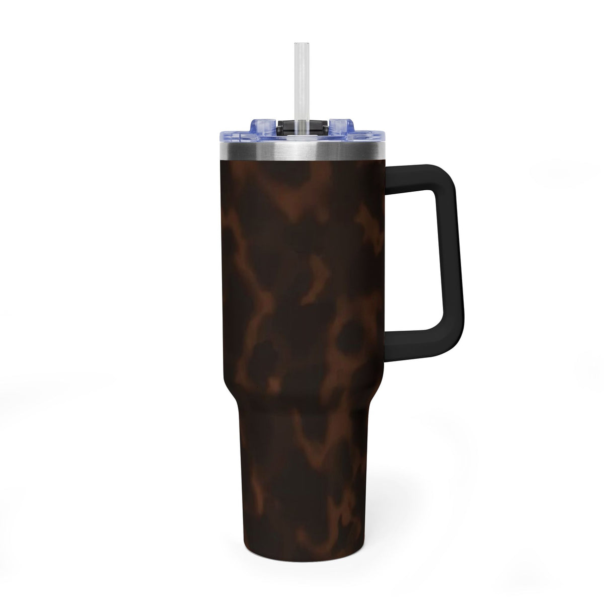 40oz Tumbler - Brown Tortoiseshell Thermal Travel Mug with 'Sip Society' Script