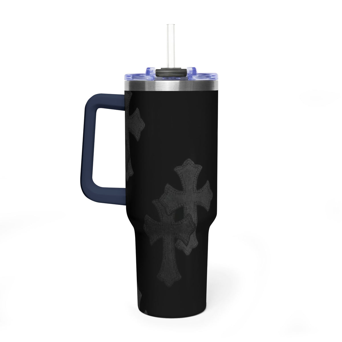 40oz Black Cross Stainless Vacuum Tumbler  with sip society script