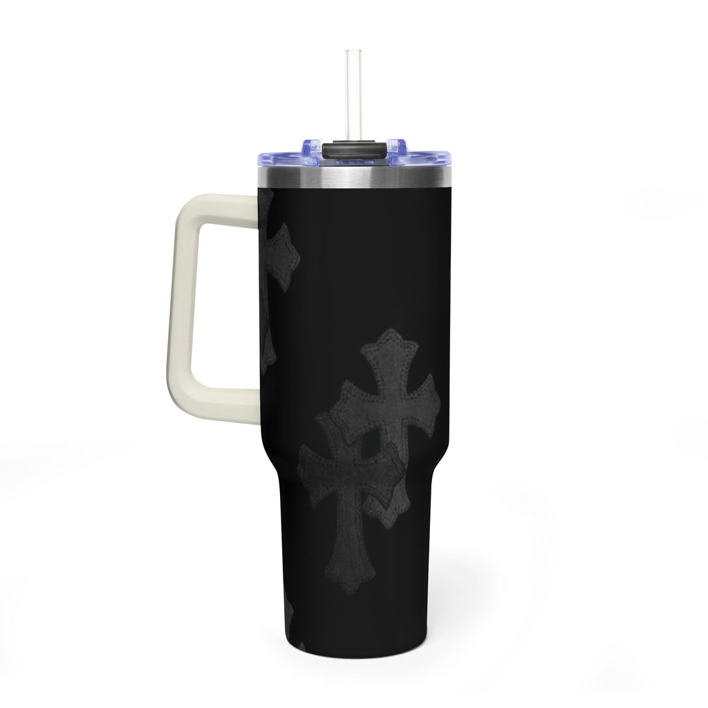 40oz Black Cross Stainless Vacuum Tumbler  with sip society script