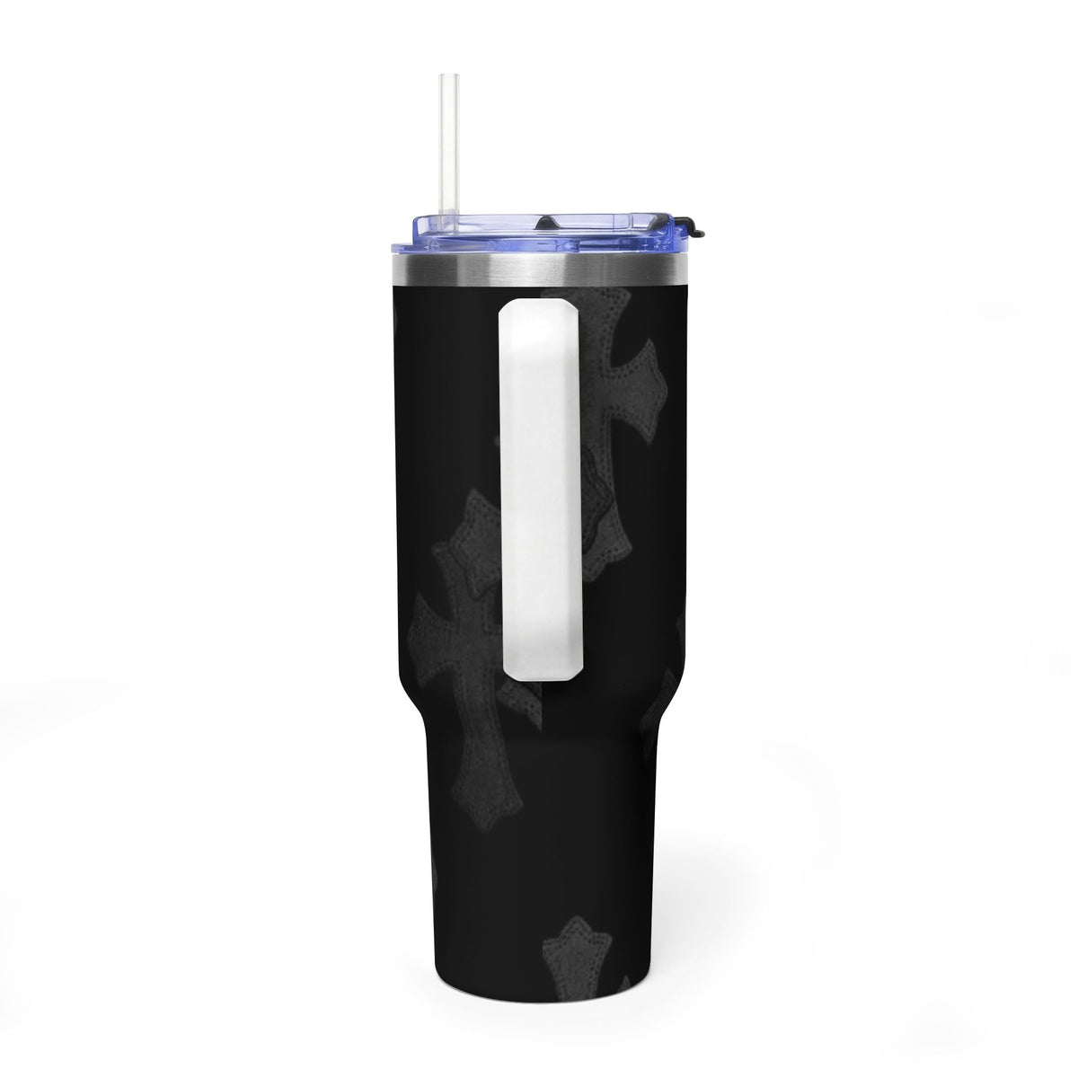 40oz Black Cross Stainless Vacuum Tumbler  with sip society script