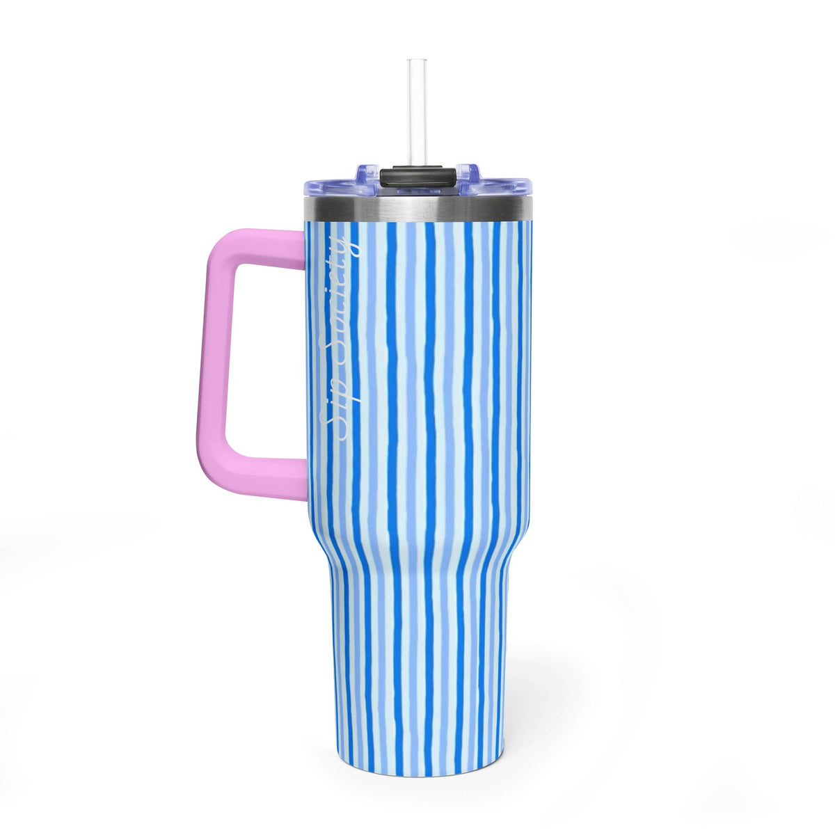 40oz Blue Watercolor Stripe Tumbler – Insulated Travel Cup