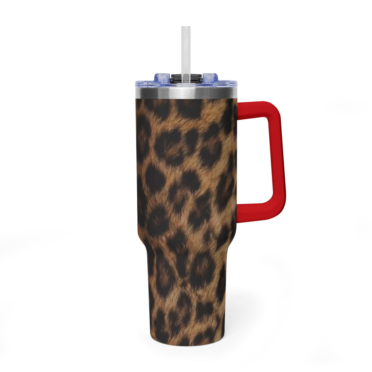 40oz Leopard Print Vacuum Tumbler — Insulated Travel Mug with sip society script