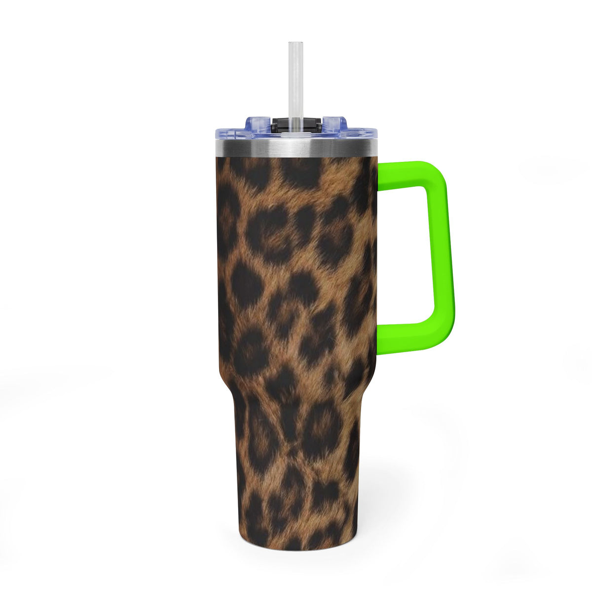 40oz Leopard Print Vacuum Tumbler — Insulated Travel Mug with sip society script
