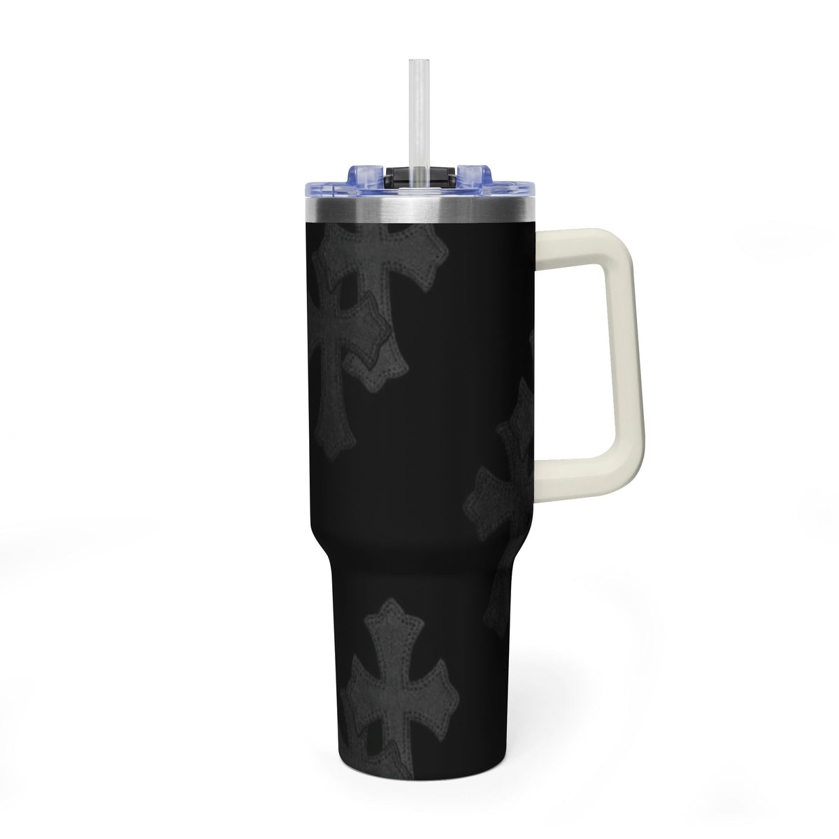 40oz Black Cross Stainless Vacuum Tumbler  with sip society script