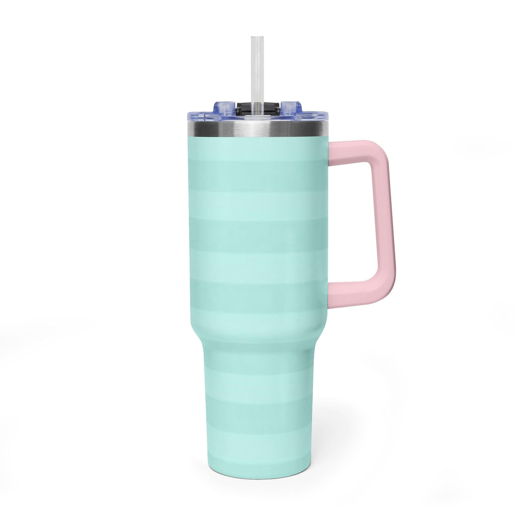 40oz Mint Stripe Vacuum Tumbler — 'Sip Society' Insulated Travel Mug  with sip society script