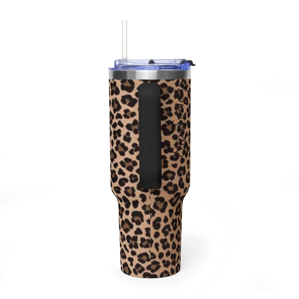 Leopard Print 40oz Vacuum Tumbler - Insulated Travel Mug with sip society script