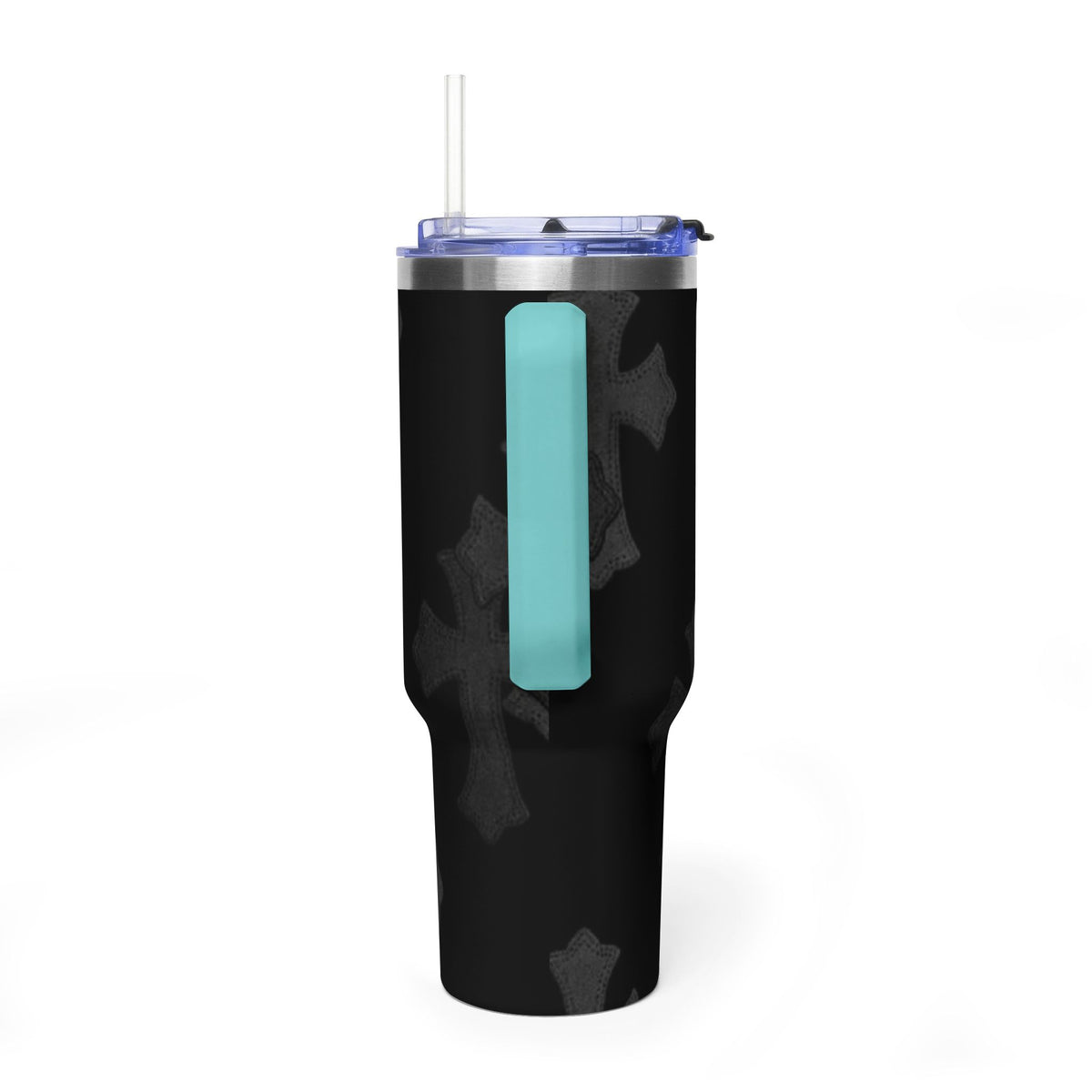 40oz Black Cross Stainless Vacuum Tumbler  with sip society script