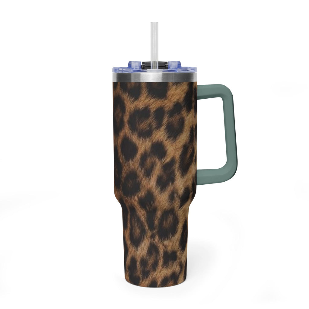 40oz Leopard Print Vacuum Tumbler — Insulated Travel Mug with sip society script