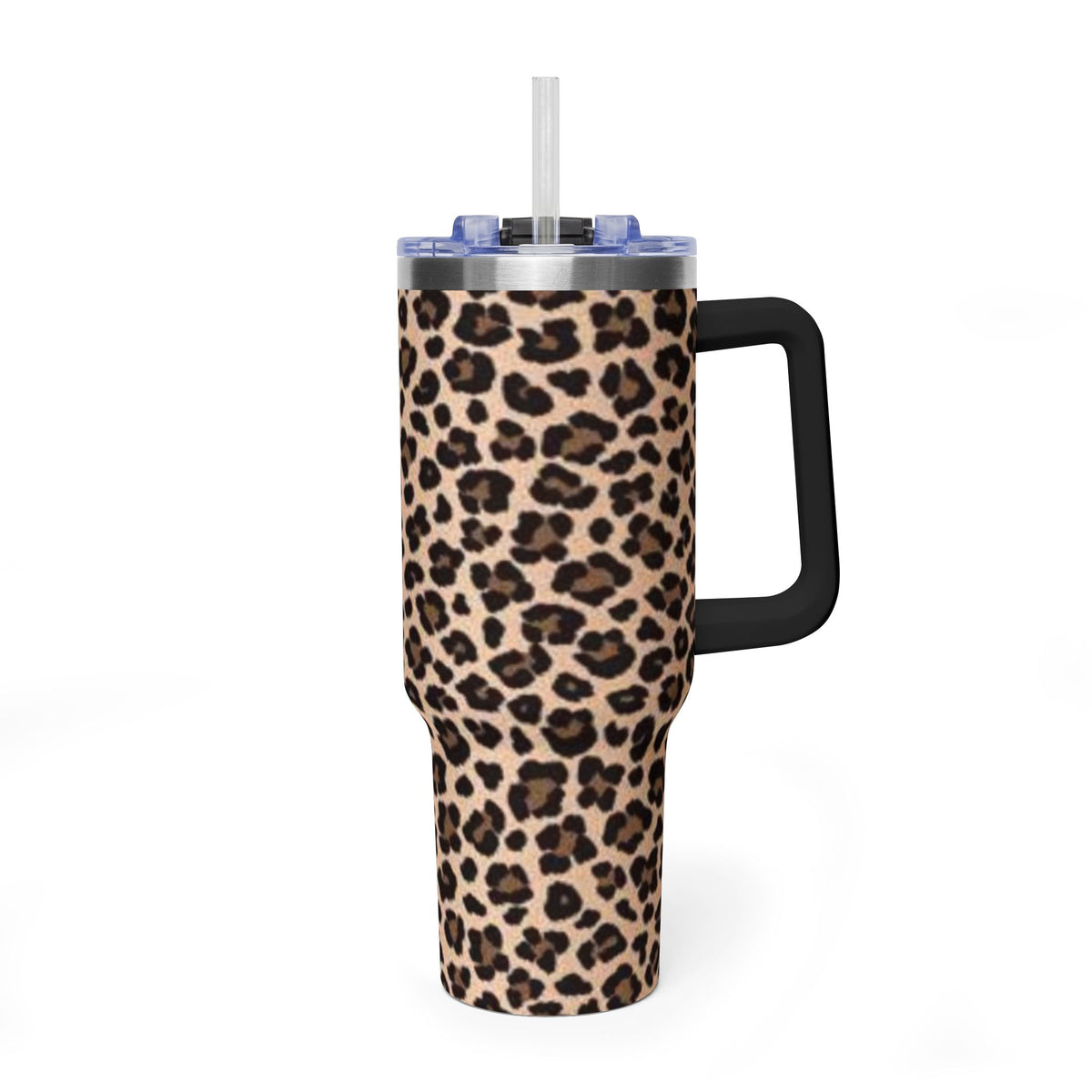 Leopard Print 40oz Vacuum Tumbler - Insulated Travel Mug with sip society script