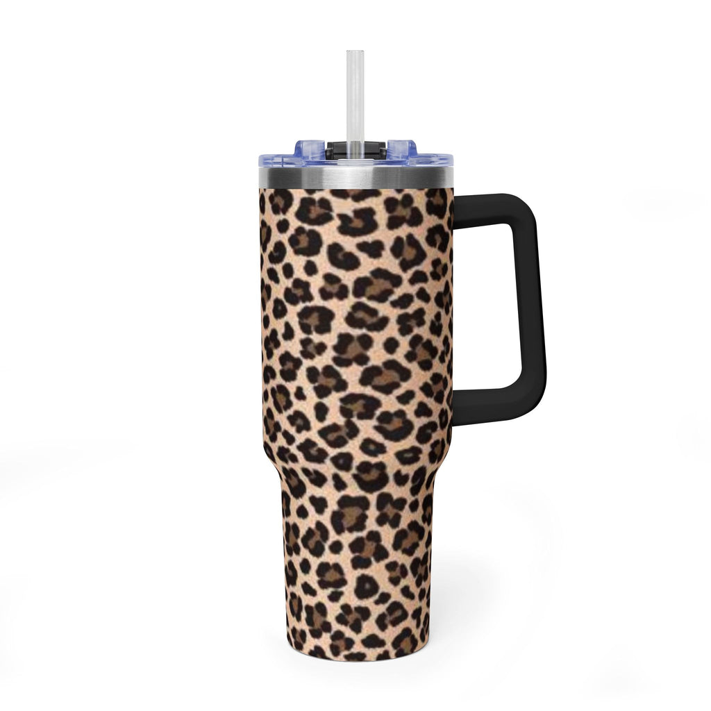 Leopard Print 40oz Vacuum Tumbler - Insulated Travel Mug with sip society script