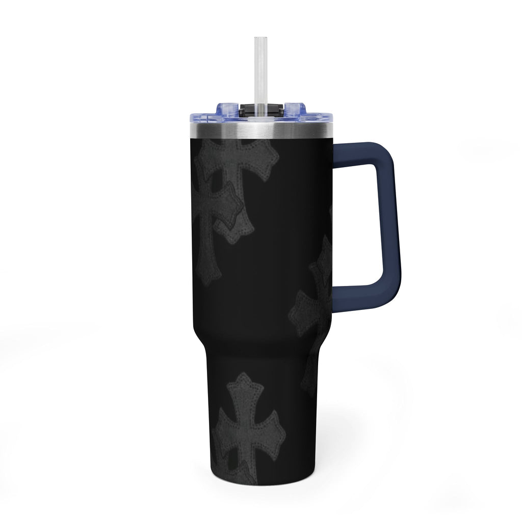 40oz Black Cross Stainless Vacuum Tumbler  with sip society script