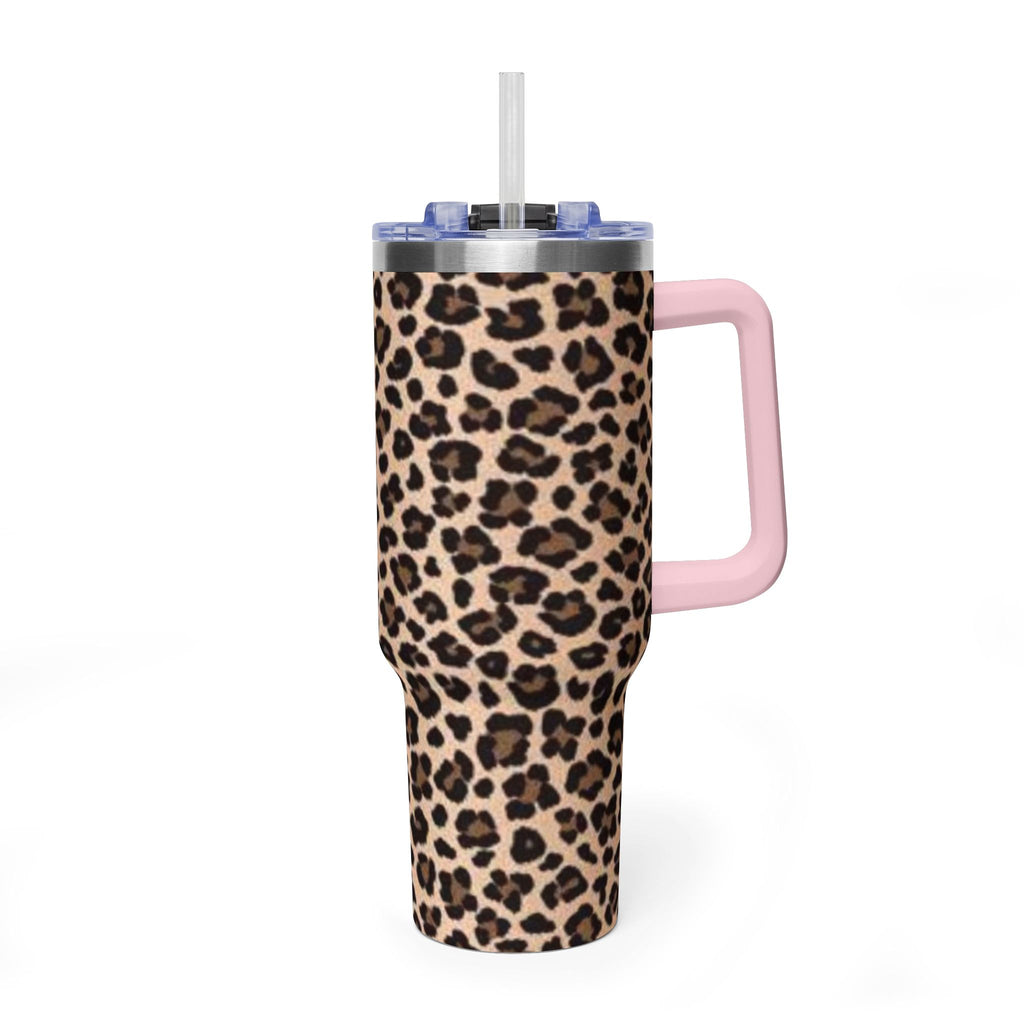Leopard Print 40oz Vacuum Tumbler - Insulated Travel Mug with sip society script