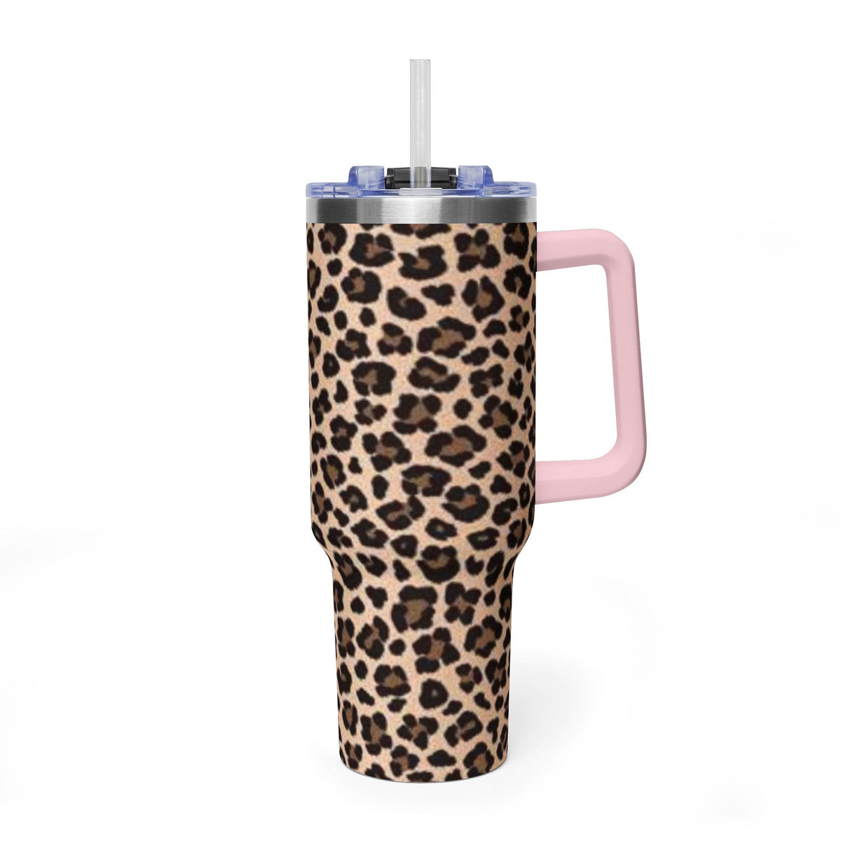 Leopard Print 40oz Vacuum Tumbler - Insulated Travel Mug with sip society script