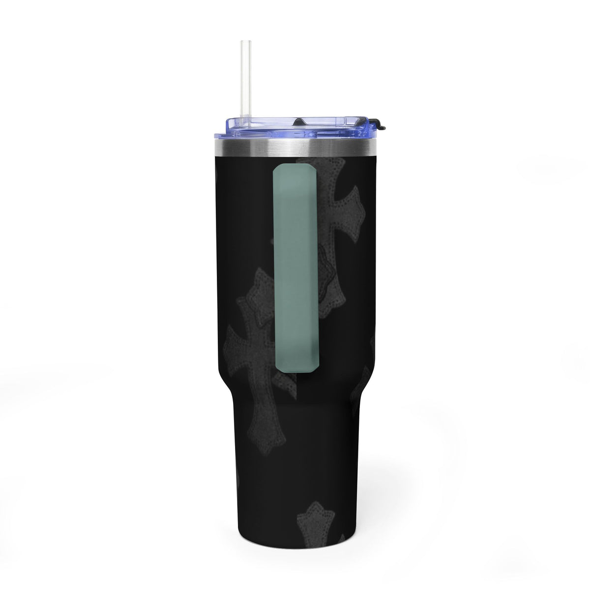 40oz Black Cross Stainless Vacuum Tumbler  with sip society script