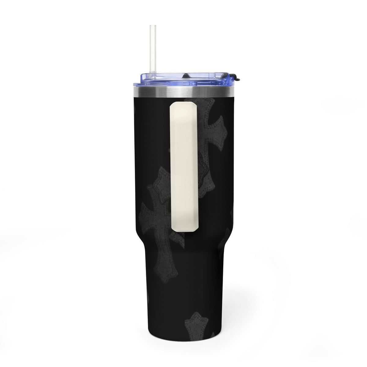 40oz Black Cross Stainless Vacuum Tumbler  with sip society script