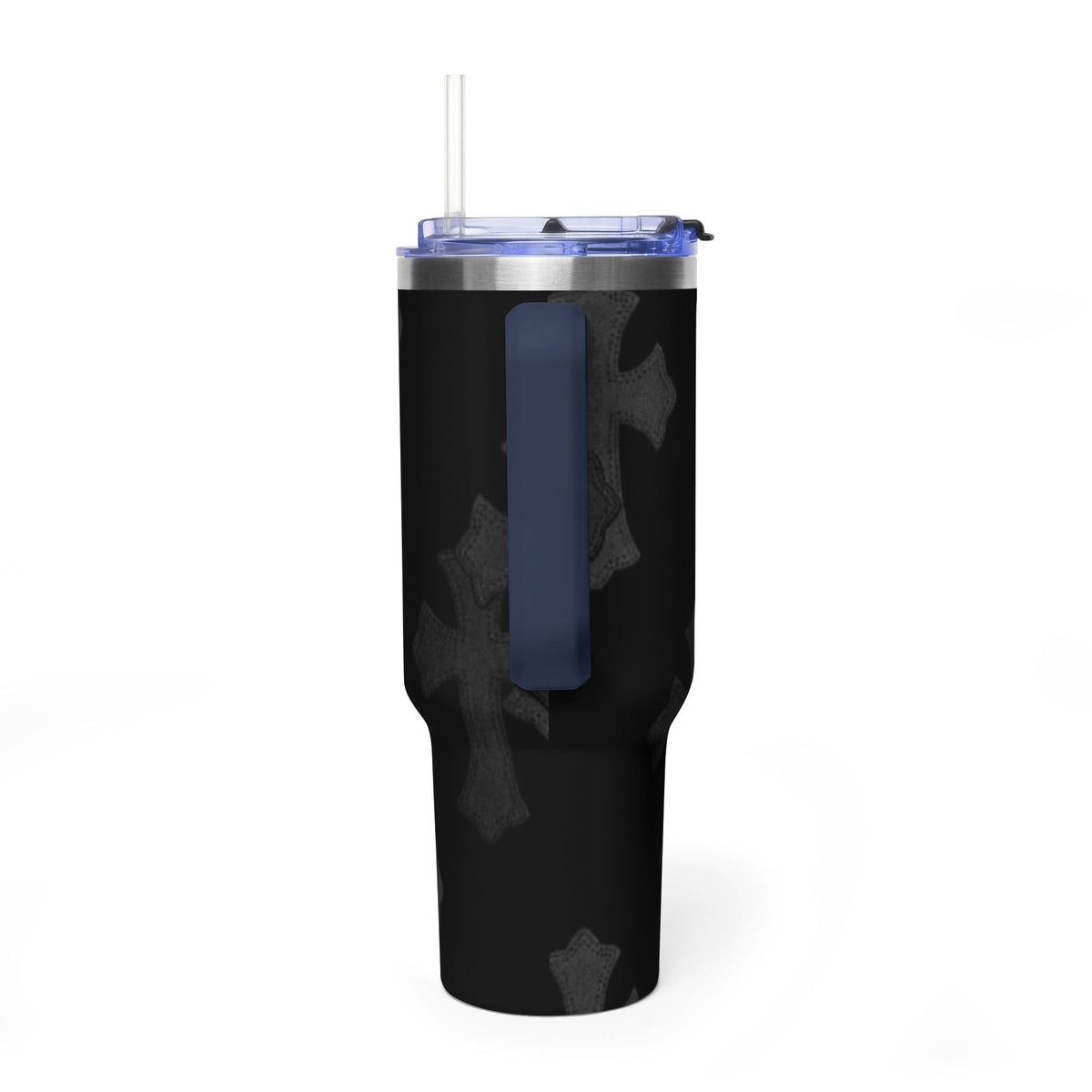 40oz Black Cross Stainless Vacuum Tumbler  with sip society script
