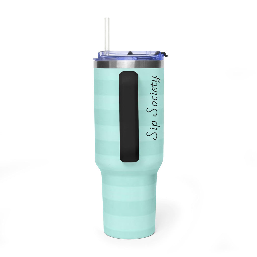 40oz Mint Stripe Vacuum Tumbler — 'Sip Society' Insulated Travel Mug  with sip society script