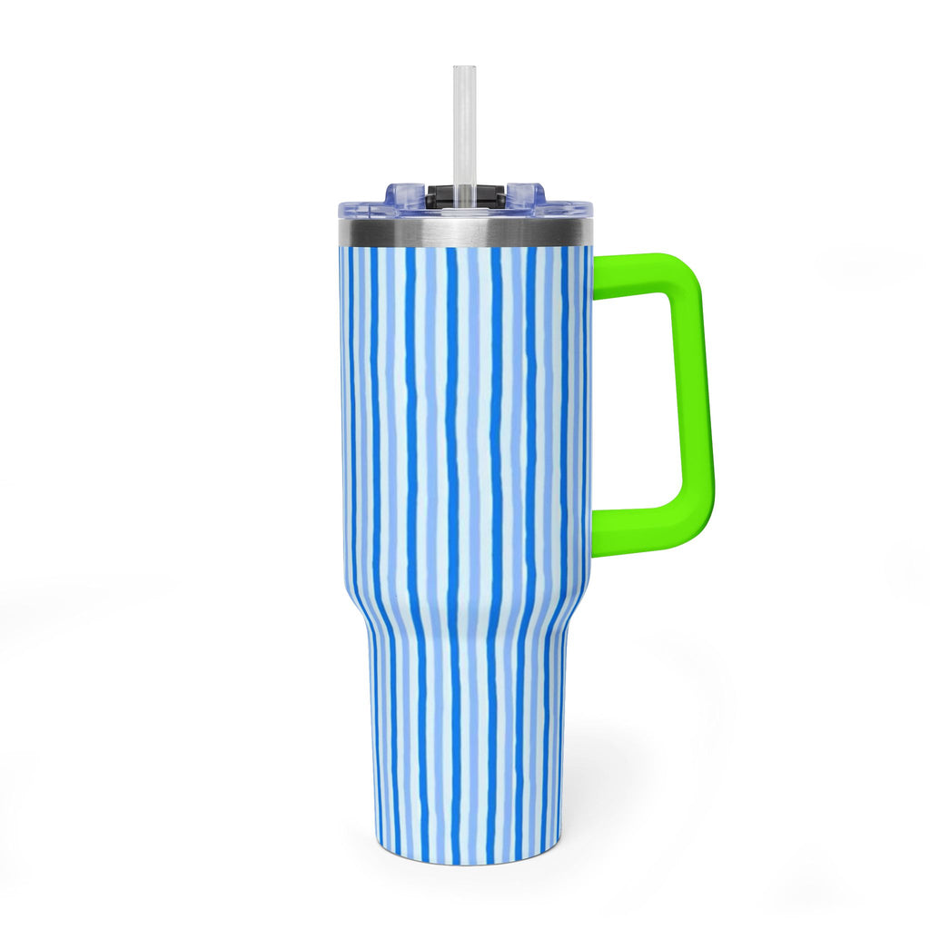 40oz Blue Watercolor Stripe Tumbler – Insulated Travel Cup