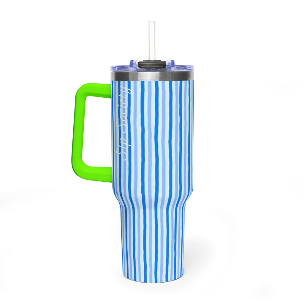 40oz Blue Watercolor Stripe Tumbler – Insulated Travel Cup