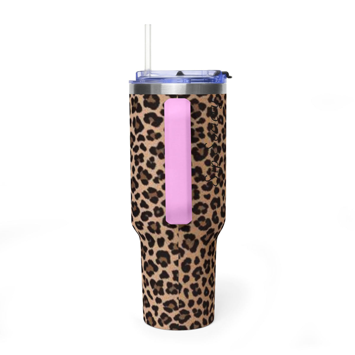 Leopard Print 40oz Vacuum Tumbler - Insulated Travel Mug with sip society script