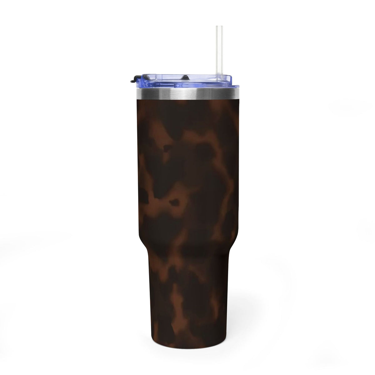 40oz Tumbler - Brown Tortoiseshell Thermal Travel Mug with 'Sip Society' Script