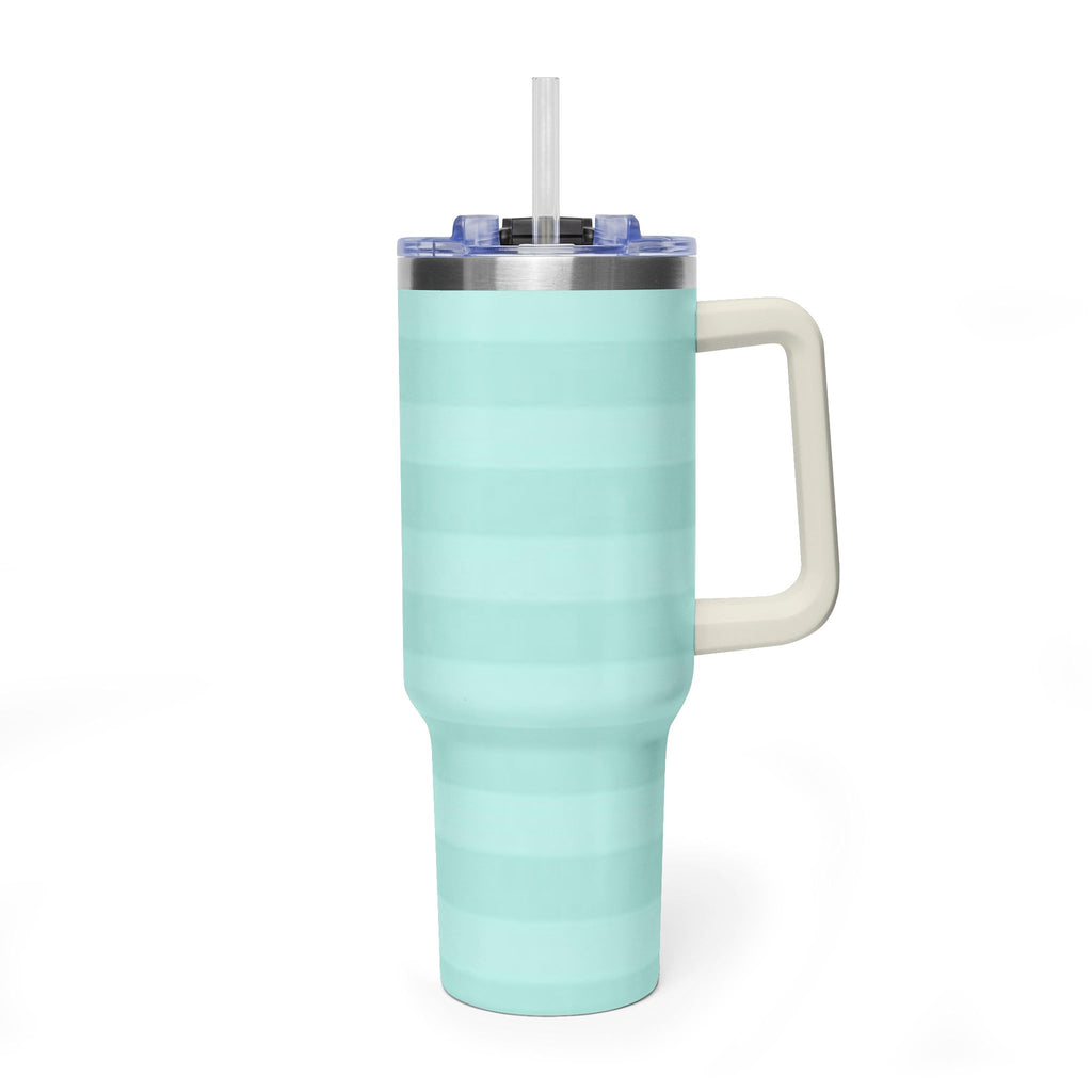 40oz Mint Stripe Vacuum Tumbler — 'Sip Society' Insulated Travel Mug  with sip society script