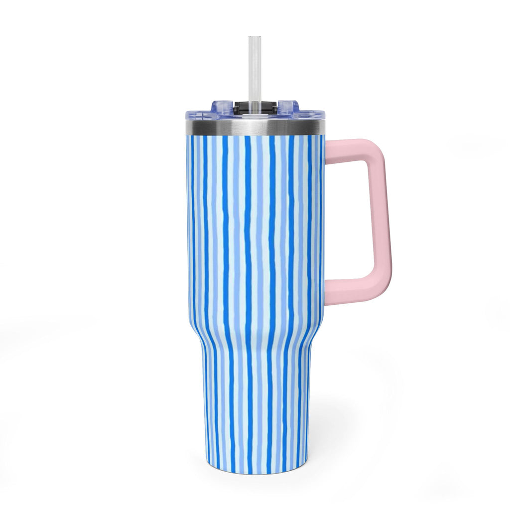 40oz Blue Watercolor Stripe Tumbler – Insulated Travel Cup
