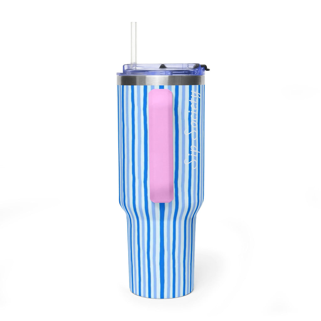 40oz Blue Watercolor Stripe Tumbler – Insulated Travel Cup