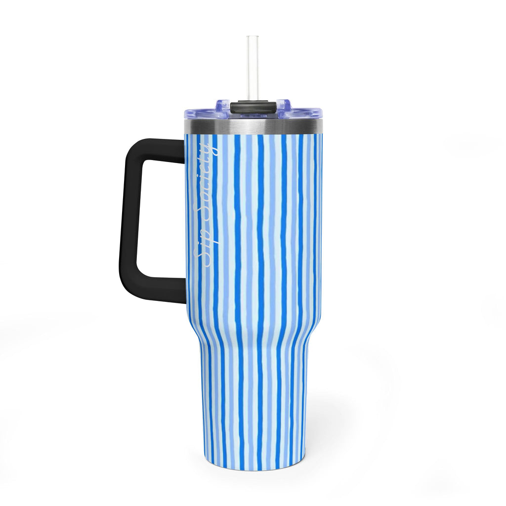 40oz Blue Watercolor Stripe Tumbler – Insulated Travel Cup