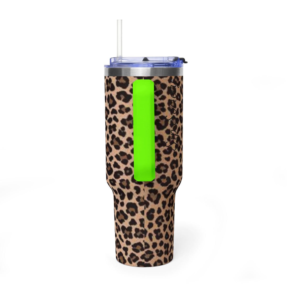 Leopard Print 40oz Vacuum Tumbler - Insulated Travel Mug with sip society script