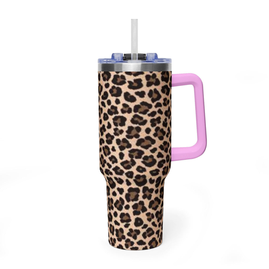 Leopard Print 40oz Vacuum Tumbler - Insulated Travel Mug with sip society script