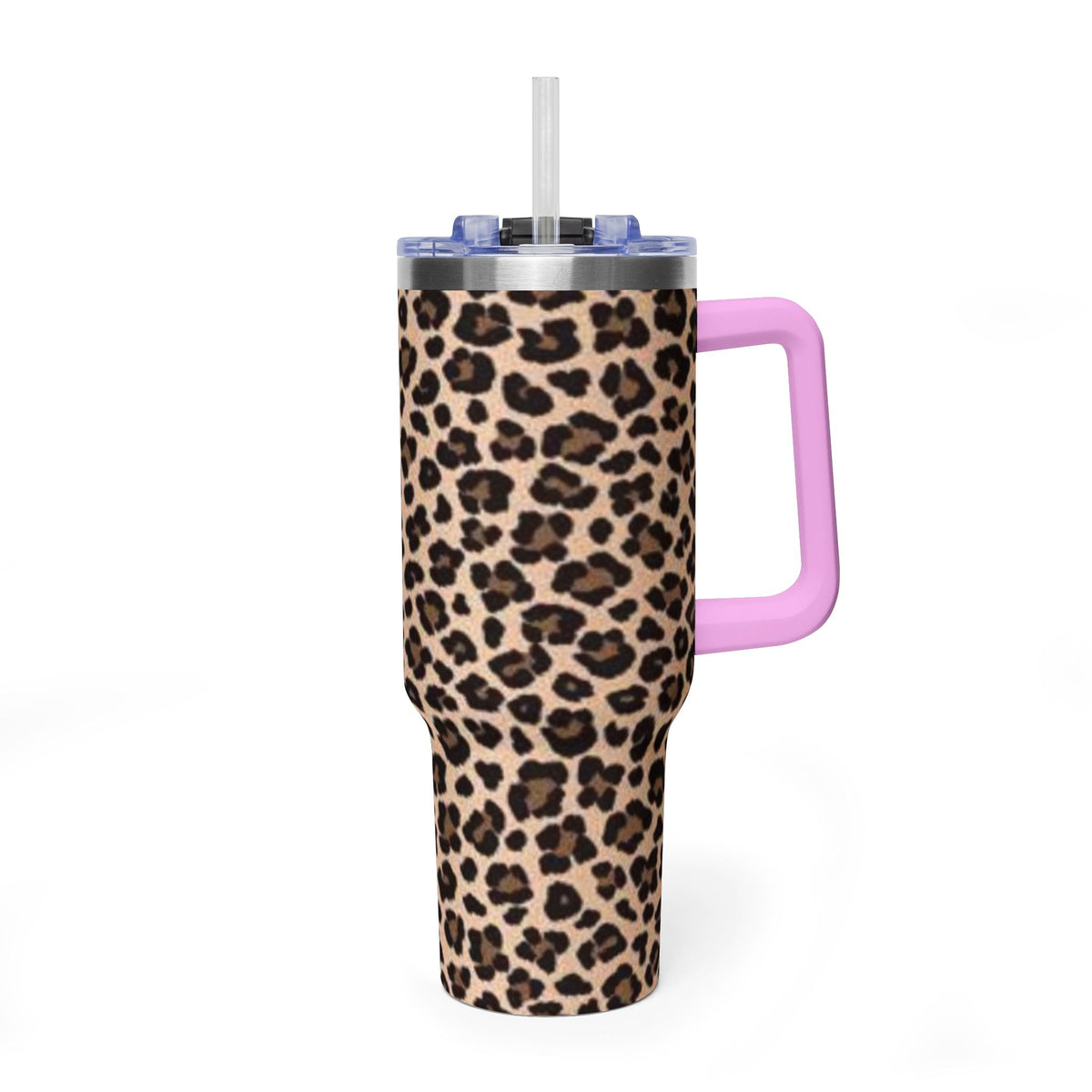 Leopard Print 40oz Vacuum Tumbler - Insulated Travel Mug with sip society script